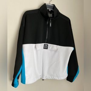 DKNY Size M Women's Top Pullover 1/4 Zip Black Colorblock